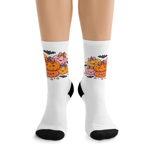 Halloween Pumpkin Pile Socks | Cute Jack-O'-Lantern Crew Socks