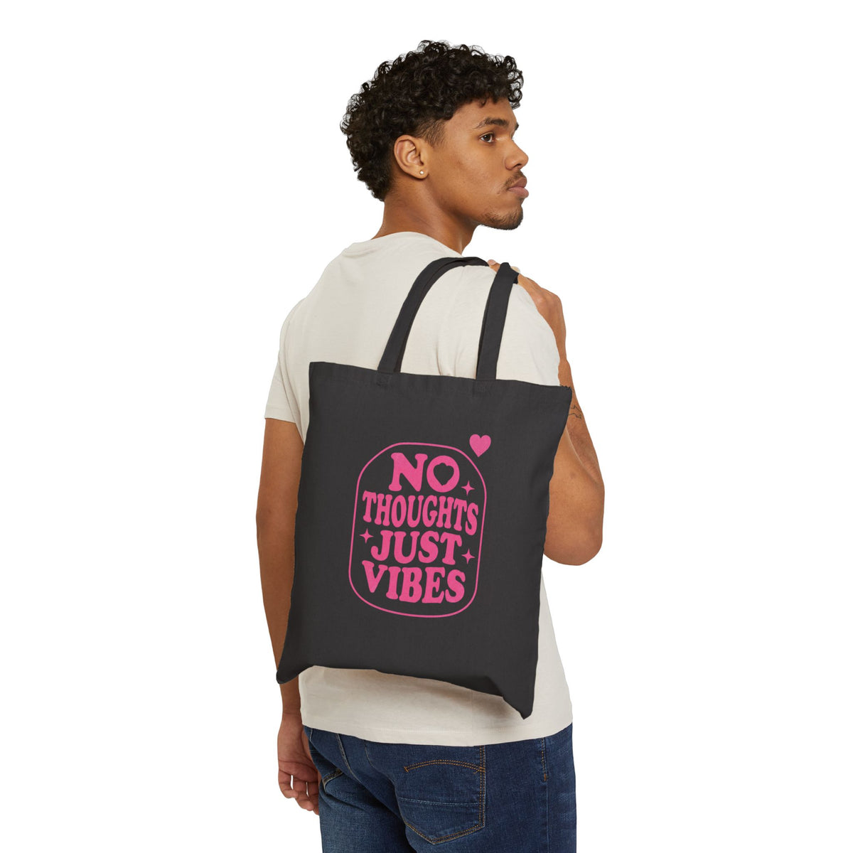 No Thoughts Just Vibes Tote Bag | Retro Y2K Pink Bubble Font
