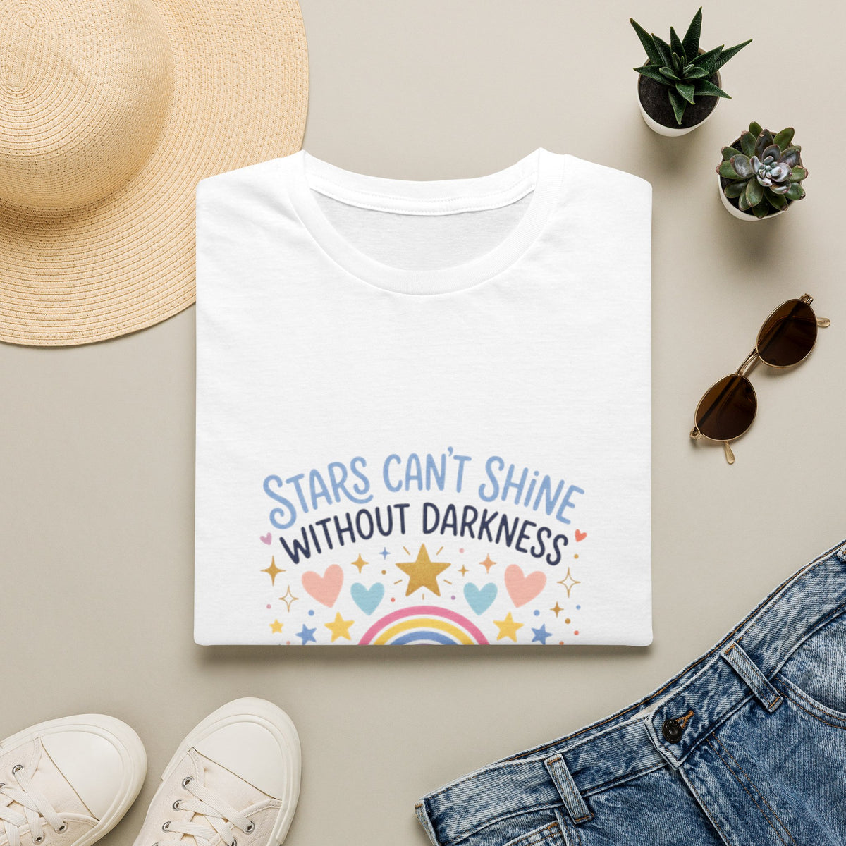 Inspirational Rainbow T-Shirt — “Stars Can’t Shine Without Darkness”