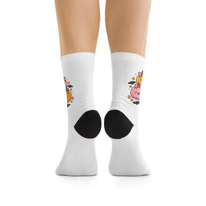 Halloween Pumpkin Pile Socks | Cute Jack-O'-Lantern Crew Socks