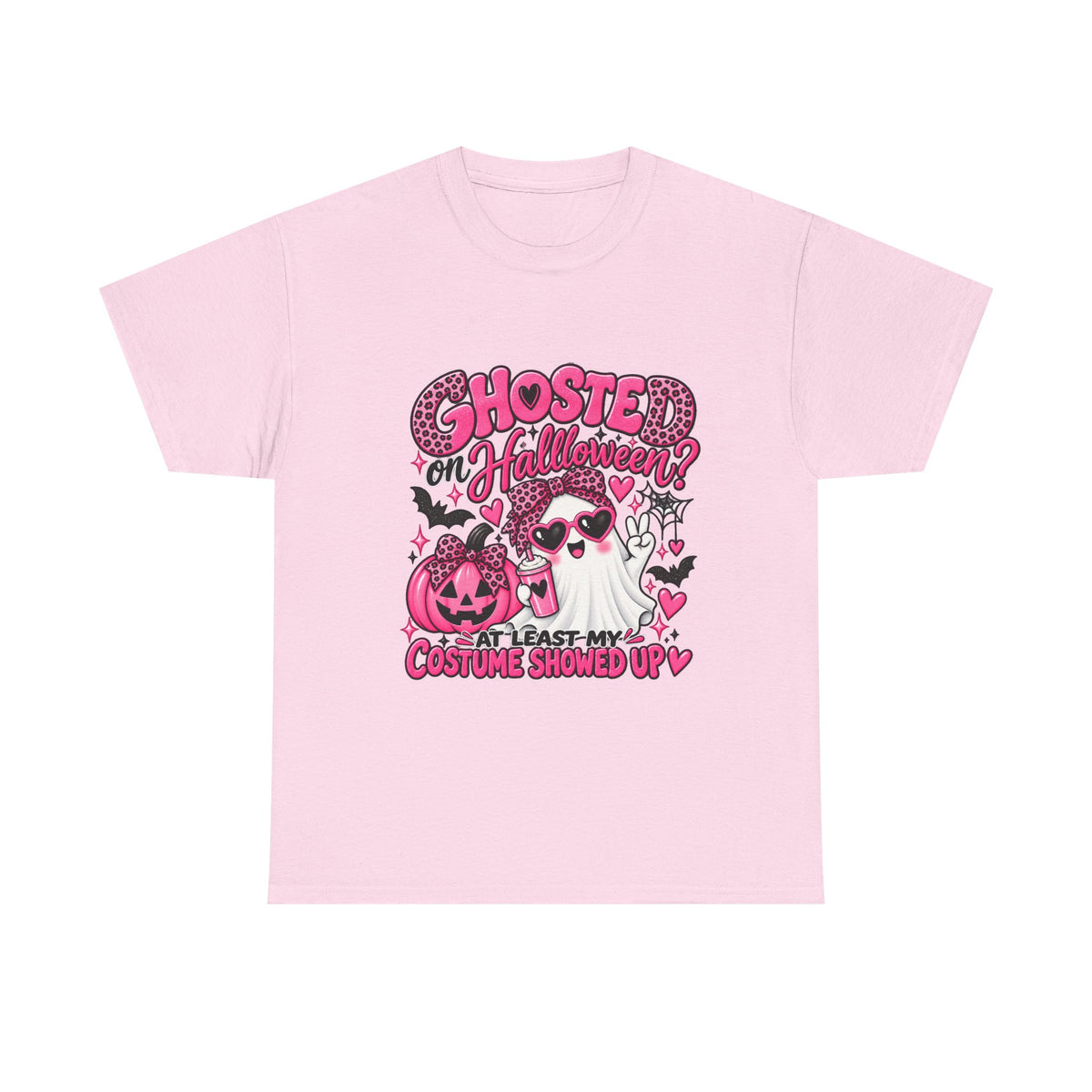 Halloween Ghost Tee – "Ghosted on Halloween? At Least My Costume Showed Up" Pink Cute Graphic