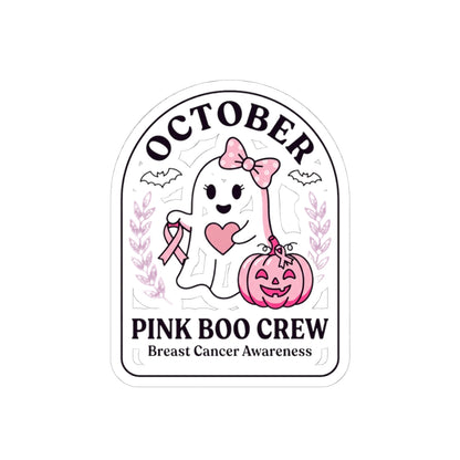 Pink Boo Crew Sticker | Breast Cancer Awareness Ghost Ribbon