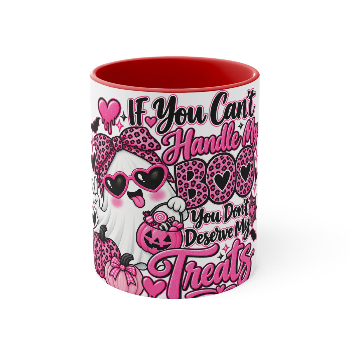 Halloween Pink Ghost Mug – "If You Can't Handle My Boo, You Don't Deserve My Treats" Accent Coffee Cup