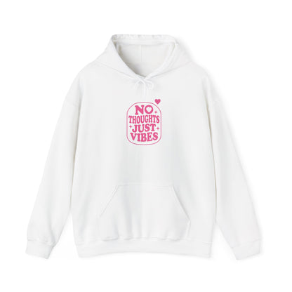 No Thoughts Just Vibes Hoodie | Retro Y2K Pink Slogan Pullover