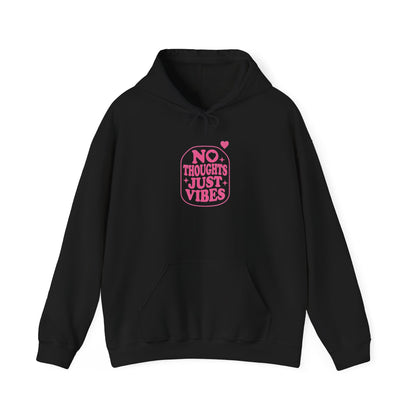 No Thoughts Just Vibes Hoodie | Retro Y2K Pink Slogan Pullover