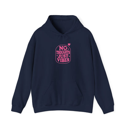 No Thoughts Just Vibes Hoodie | Retro Y2K Pink Slogan Pullover