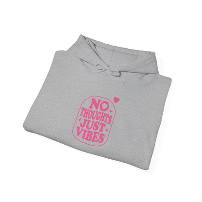 No Thoughts Just Vibes Hoodie | Retro Y2K Pink Slogan Pullover