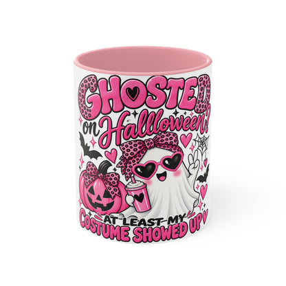 Halloween Ghost Mug — "Ghosted on Halloween" Cute Pink Costume Coffee Cup