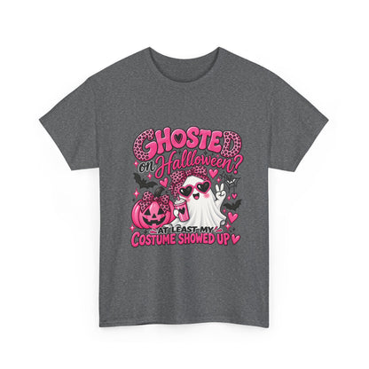 Halloween Ghost Tee – "Ghosted on Halloween? At Least My Costume Showed Up" Pink Cute Graphic