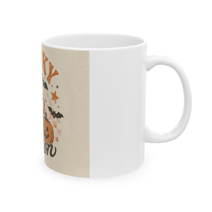 Spooky Season Ceramic Mug | Ghost, Pumpkin & Bat Halloween Coffee Cup