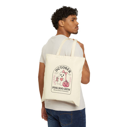 Pink Boo Crew Tote Bag | Breast Cancer Awareness Ghost Ribbon