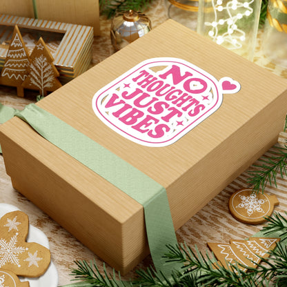 No Thoughts Just Vibes Sticker | Retro Y2K Pink Kiss-Cut Decal