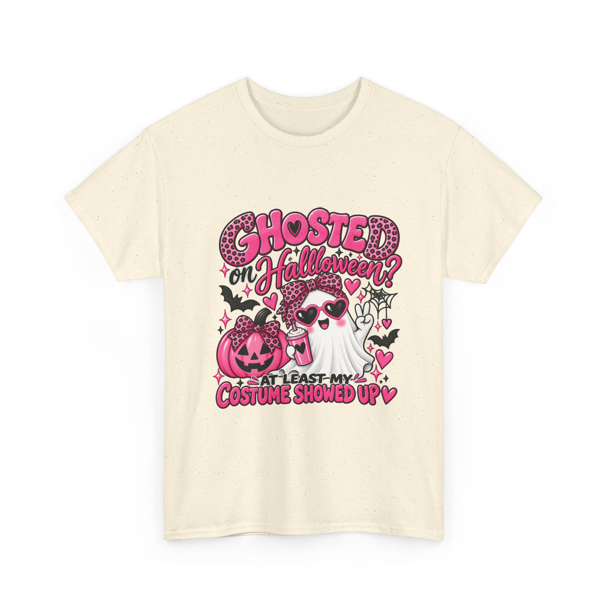 Halloween Ghost Tee – "Ghosted on Halloween? At Least My Costume Showed Up" Pink Cute Graphic