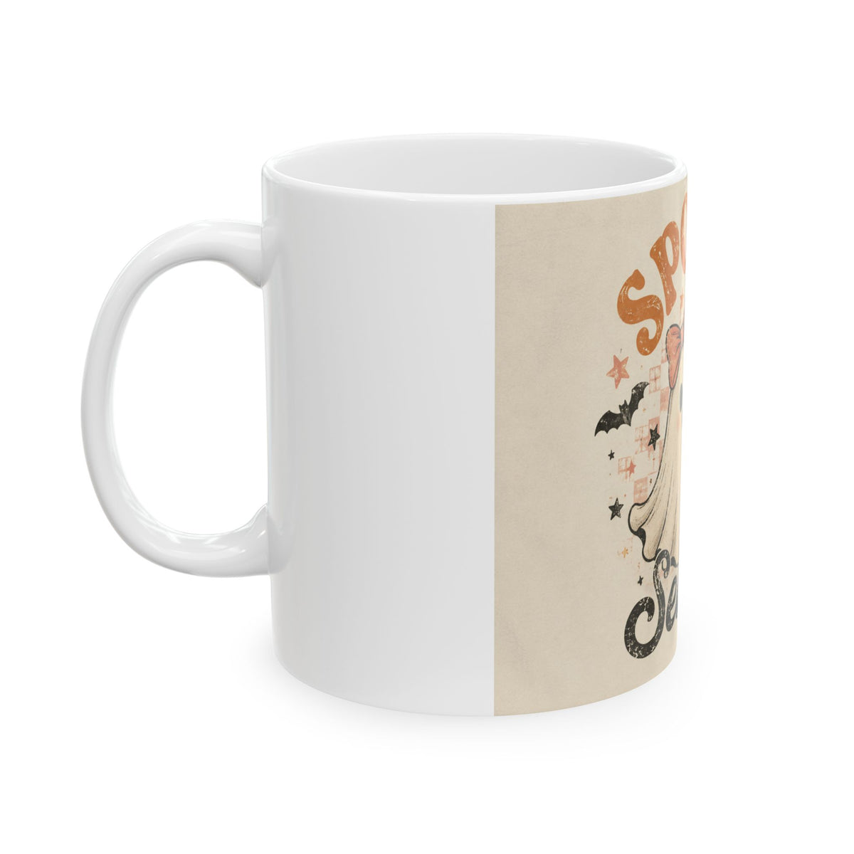 Spooky Season Ceramic Mug | Ghost, Pumpkin & Bat Halloween Coffee Cup