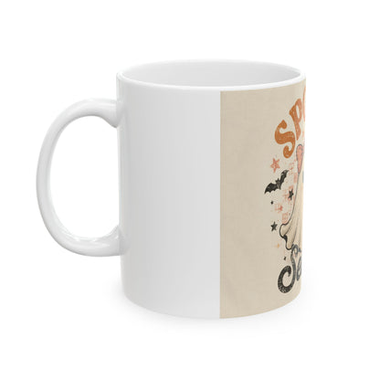 Spooky Season Ceramic Mug | Ghost, Pumpkin & Bat Halloween Coffee Cup