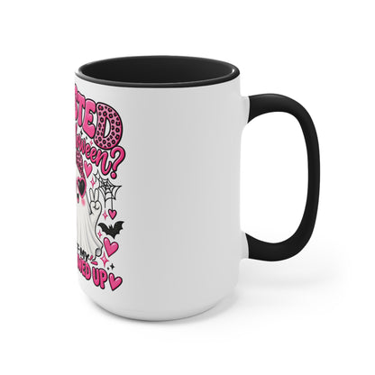 Halloween Ghost Mug — "Ghosted on Halloween" Cute Pink Costume Coffee Cup