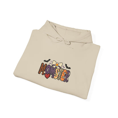Momster Halloween Hoodie | Spooky Mom Pullover, Purple Orange Bat Graphic