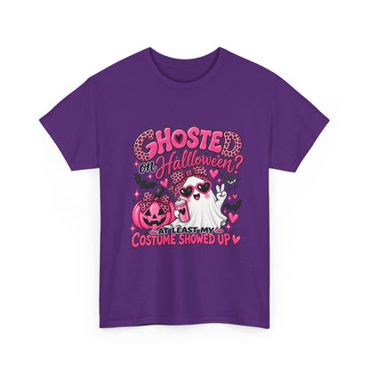 Halloween Ghost Tee – "Ghosted on Halloween? At Least My Costume Showed Up" Pink Cute Graphic