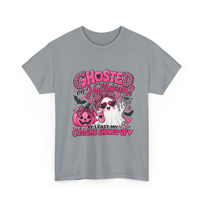 Halloween Ghost Tee – "Ghosted on Halloween? At Least My Costume Showed Up" Pink Cute Graphic