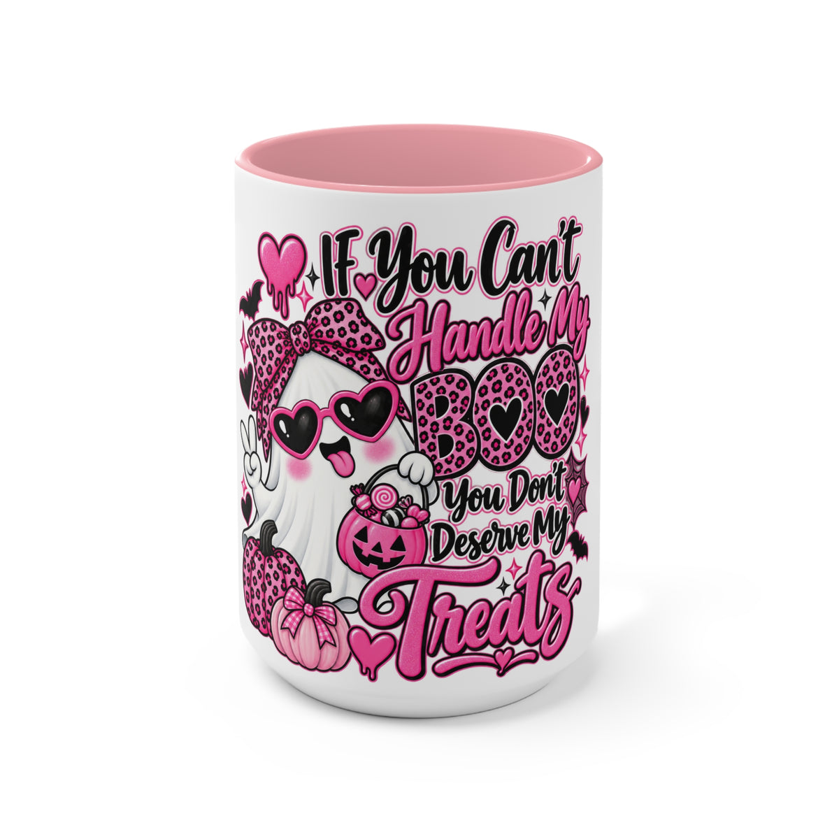 Halloween Pink Ghost Mug – "If You Can't Handle My Boo, You Don't Deserve My Treats" Accent Coffee Cup