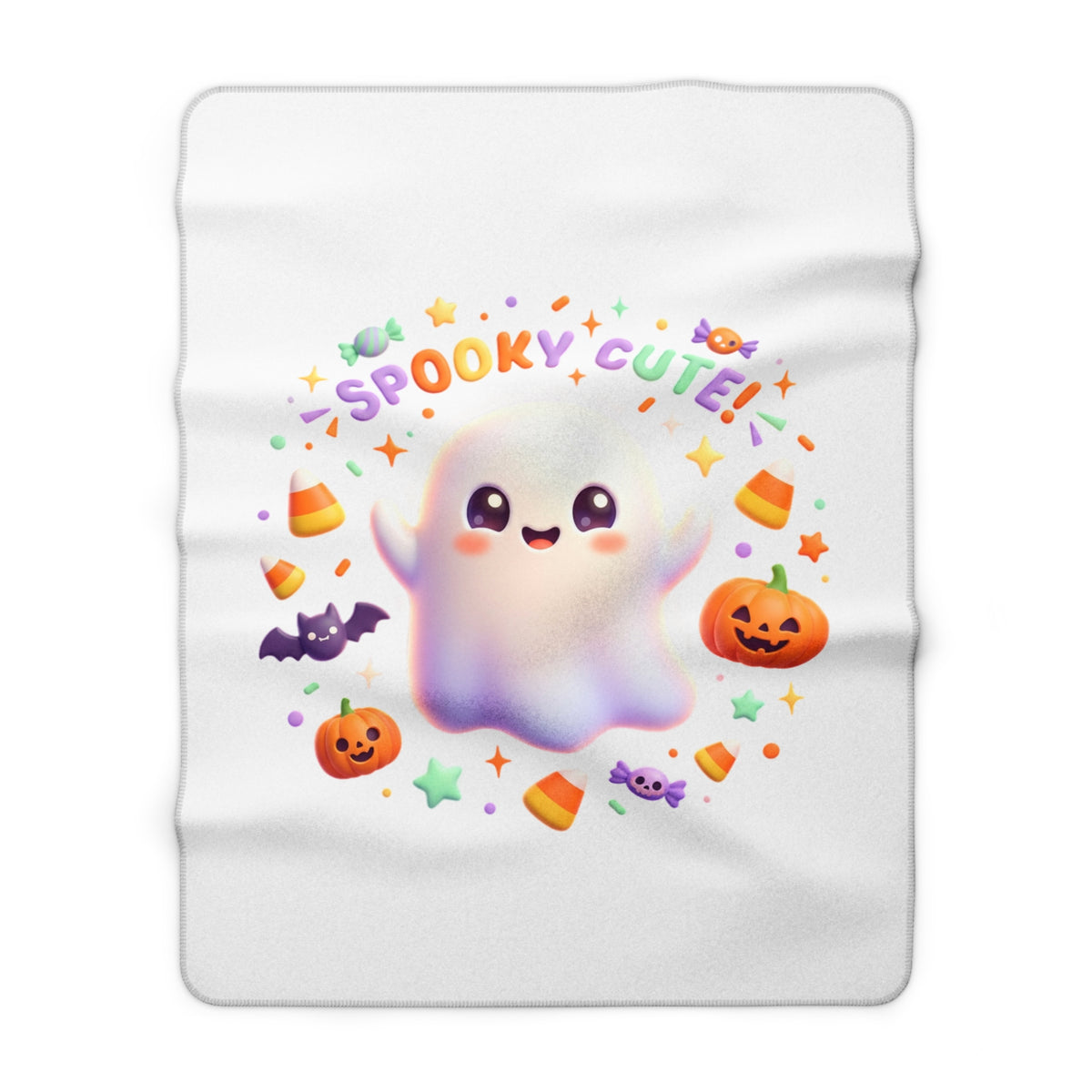 Spooky Cute Ghost Sherpa Blanket | Halloween Pumpkin Candy Plush Throw