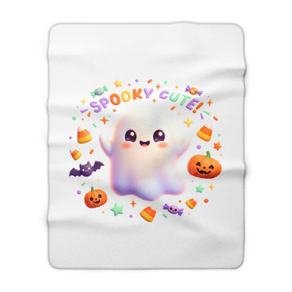 Spooky Cute Ghost Sherpa Blanket | Halloween Pumpkin Candy Plush Throw