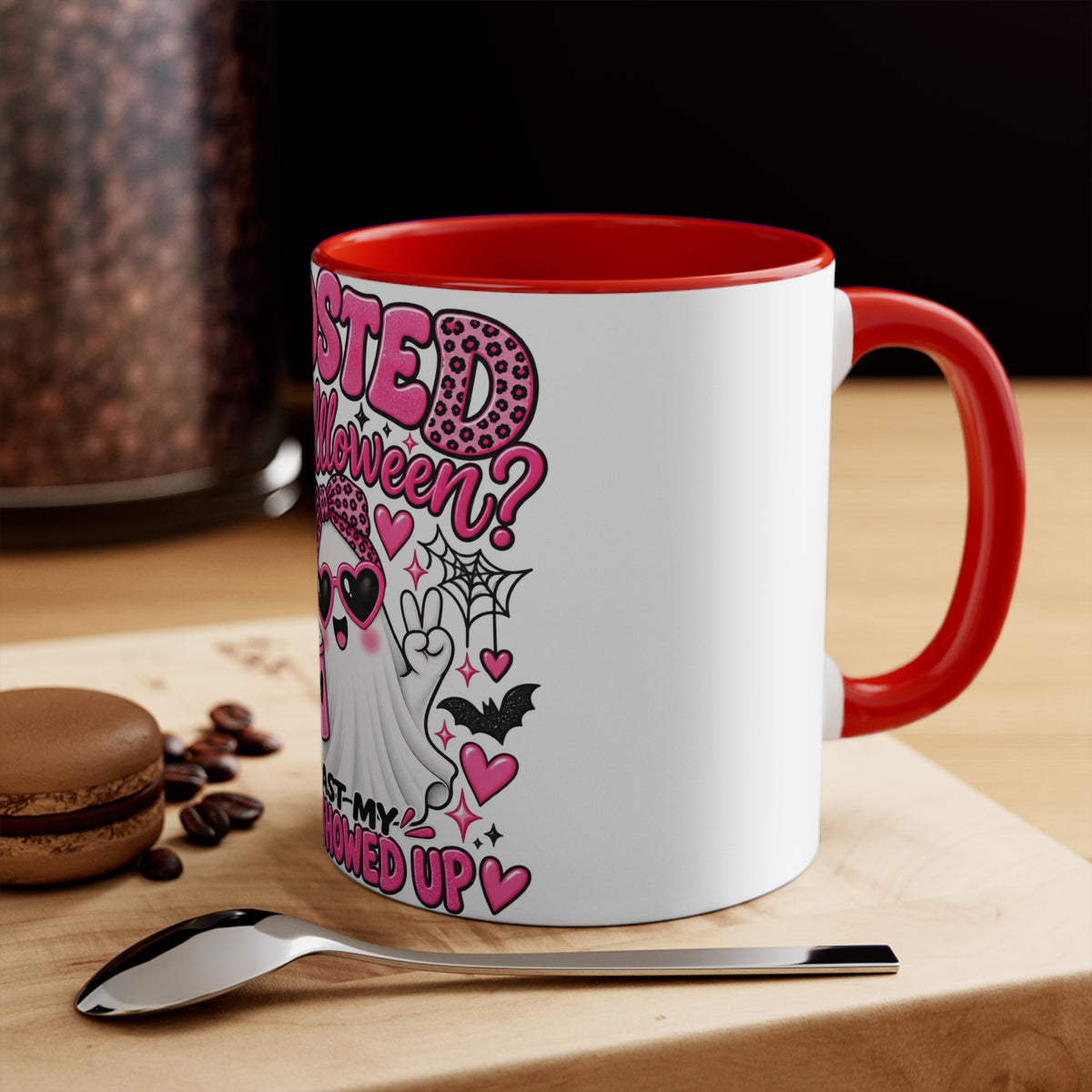 Halloween Ghost Mug — "Ghosted on Halloween" Cute Pink Costume Coffee Cup