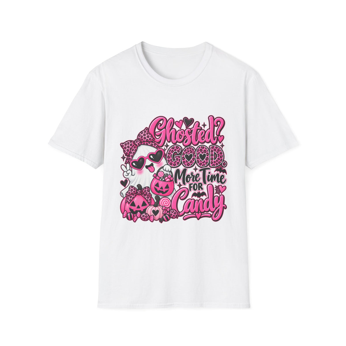 Ghosted? Good T-Shirt | Cute Pink Leopard Halloween Candy Design