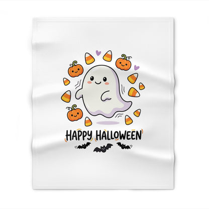 Happy Halloween Ghost Throw Blanket | Pumpkin & Candy Corn Cozy Decor