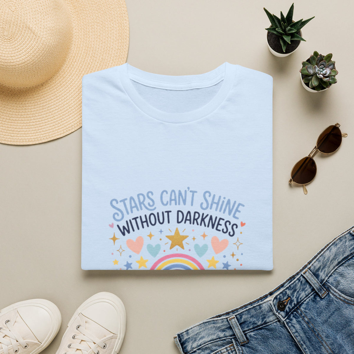 Inspirational Rainbow T-Shirt — “Stars Can’t Shine Without Darkness”