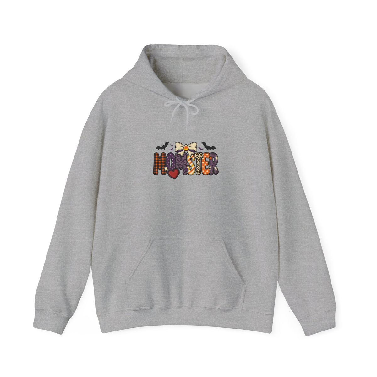 Momster Halloween Hoodie | Spooky Mom Pullover, Purple Orange Bat Graphic