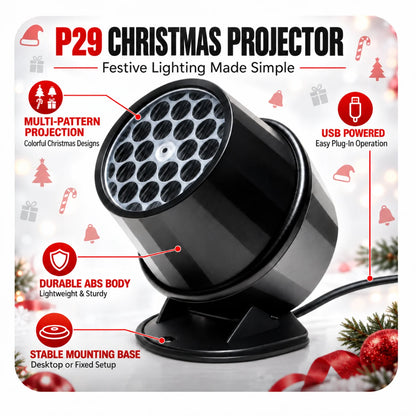 Christmas Projector Lights, Colorful Holiday Pattern Projection Lamp, USB Powered Indoor Party Light for Home, Room and Christma