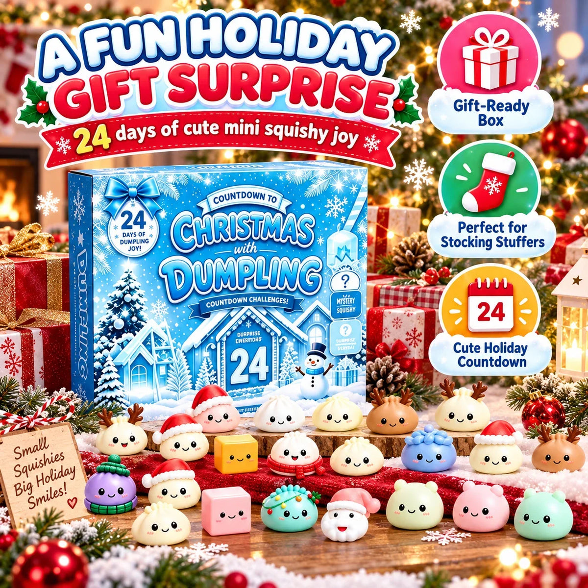 2026 Christmas Mystery Dumpling Squishy Advent Calendar – 24-Piece Sensory Fidget Surprise
