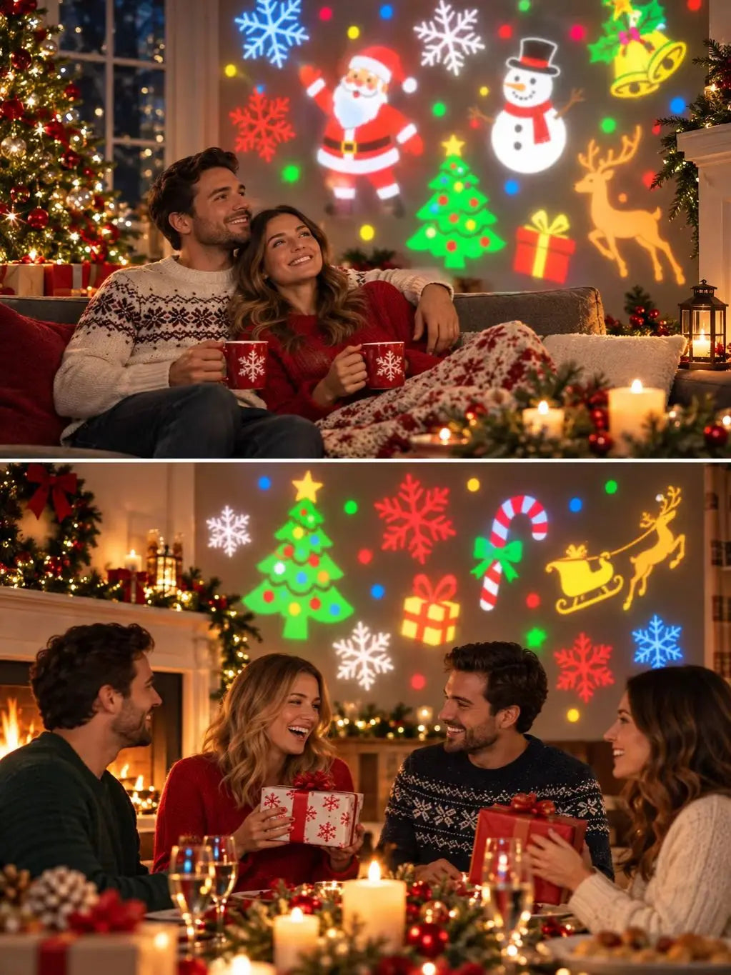 Christmas Projector Lights, Colorful Holiday Pattern Projection Lamp, USB Powered Indoor Party Light for Home, Room and Christma