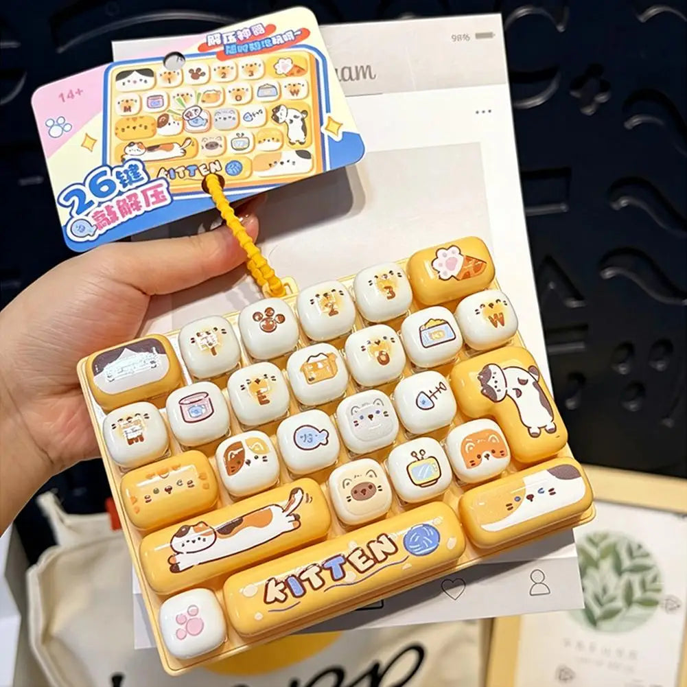 Cute Mini Keyboard Fidget Toy | Kawaii Clicky Key Toy | Cat & Bunny Desk Toy