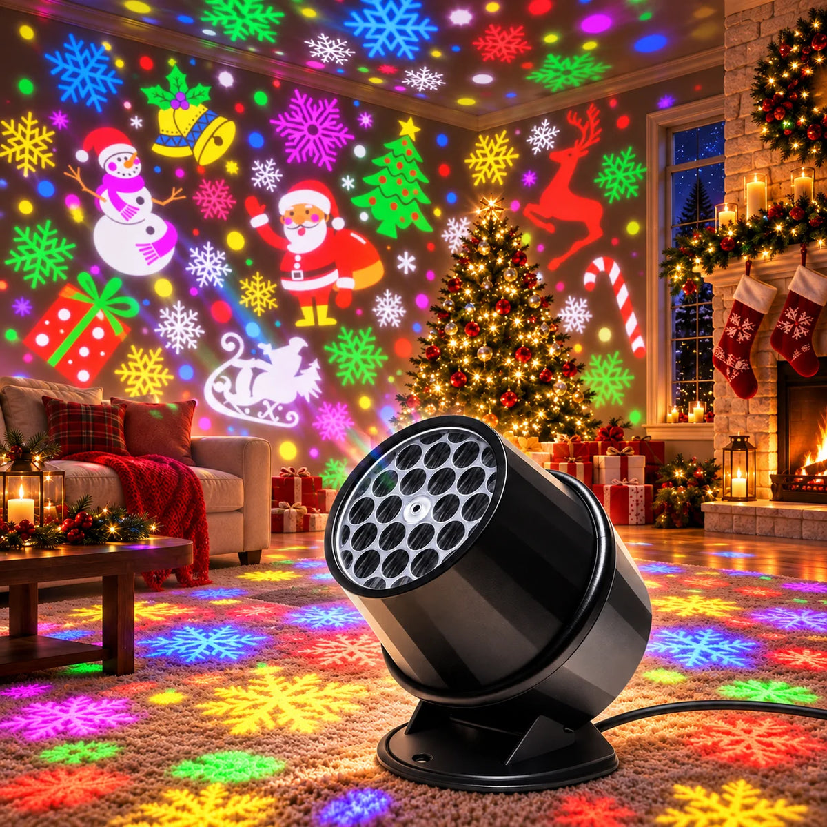 Christmas Projector Lights, Colorful Holiday Pattern Projection Lamp, USB Powered Indoor Party Light for Home, Room and Christma