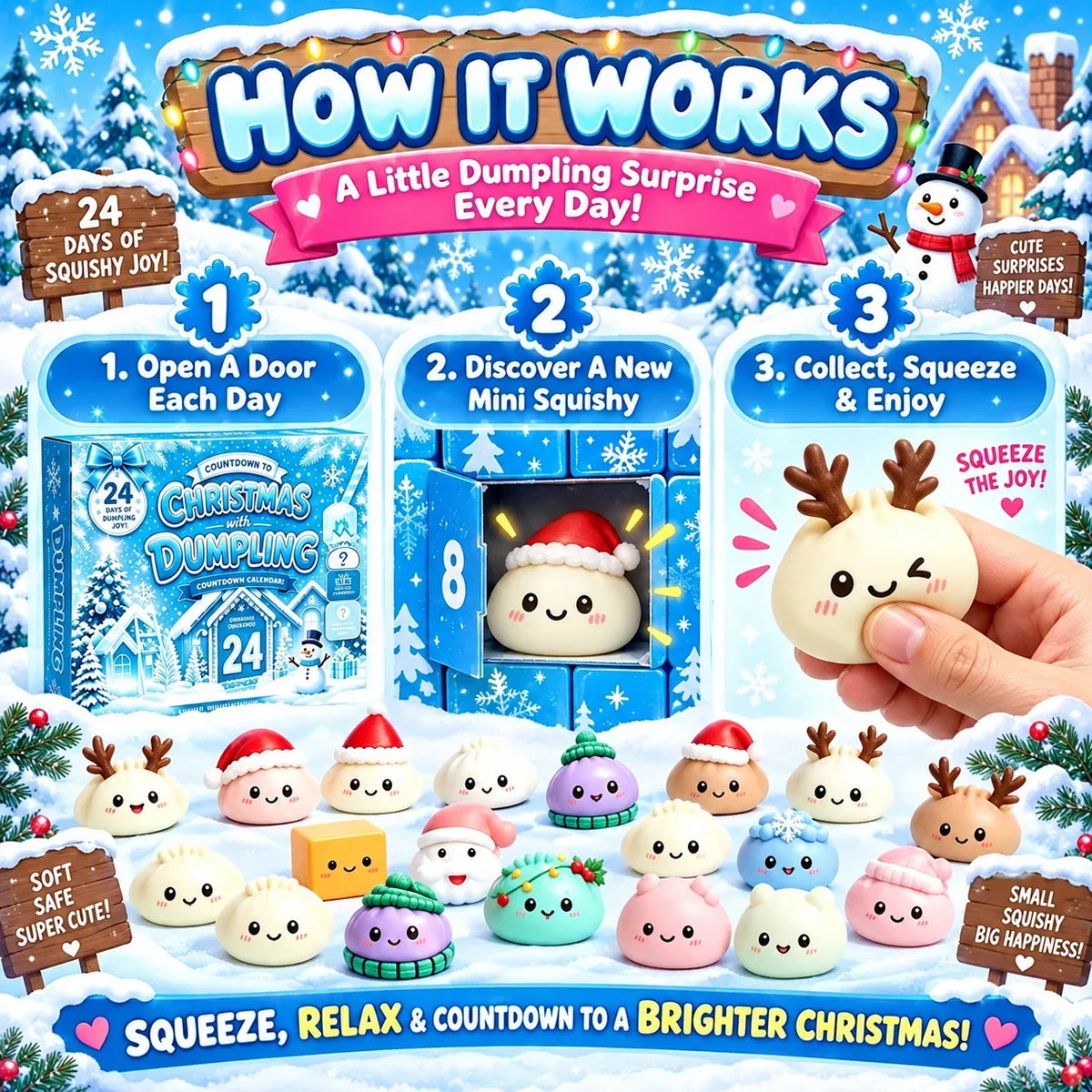 2026 Christmas Mystery Dumpling Squishy Advent Calendar – 24-Piece Sensory Fidget Surprise