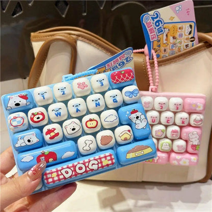 Cute Mini Keyboard Fidget Toy | Kawaii Clicky Key Toy | Cat & Bunny Desk Toy