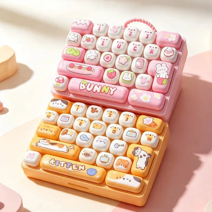 Cute Mini Keyboard Fidget Toy | Kawaii Clicky Key Toy | Cat & Bunny Desk Toy