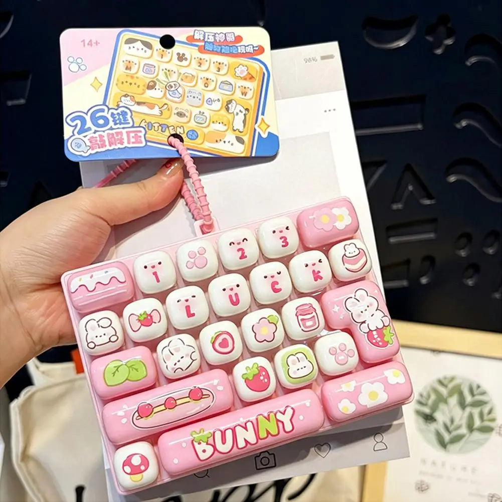 Cute Mini Keyboard Fidget Toy | Kawaii Clicky Key Toy | Cat & Bunny Desk Toy
