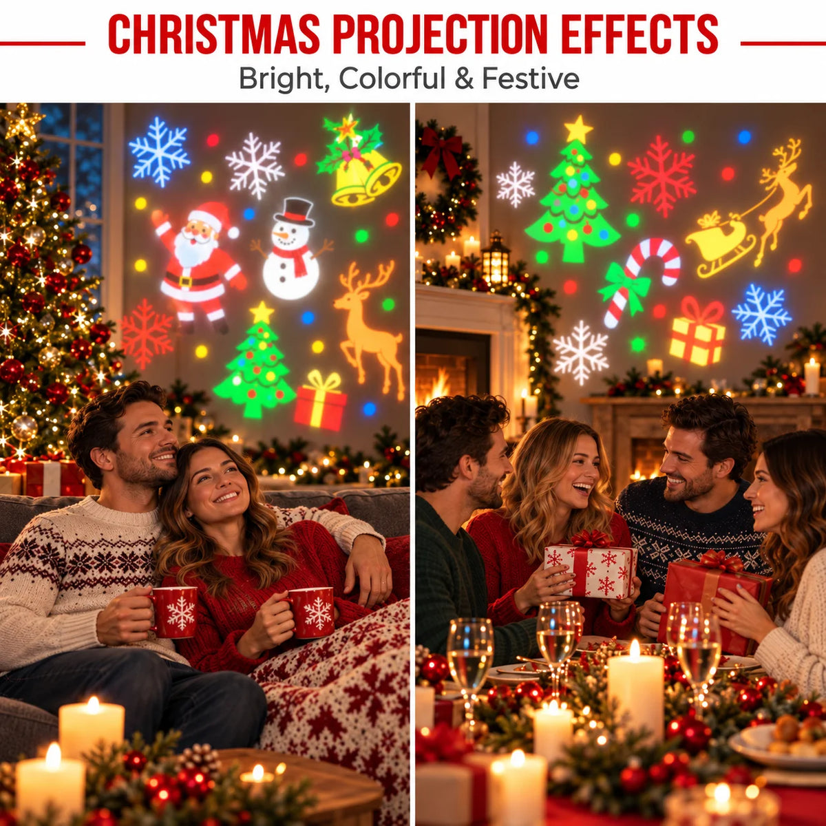 Christmas Projector Lights, Colorful Holiday Pattern Projection Lamp, USB Powered Indoor Party Light for Home, Room and Christma