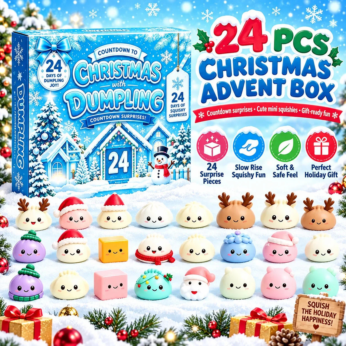 2026 Christmas Mystery Dumpling Squishy Advent Calendar – 24-Piece Sensory Fidget Surprise
