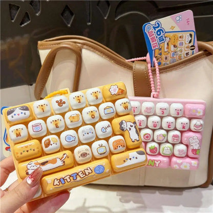 Cute Mini Keyboard Fidget Toy | Kawaii Clicky Key Toy | Cat & Bunny Desk Toy