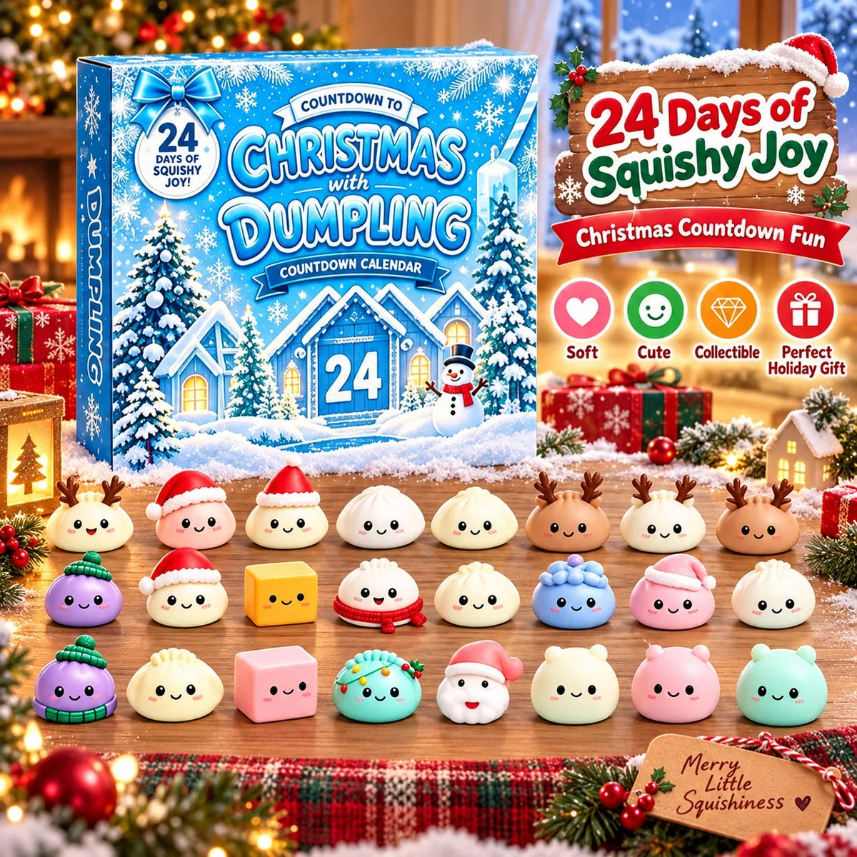 2026 Christmas Mystery Dumpling Squishy Advent Calendar – 24-Piece Sensory Fidget Surprise