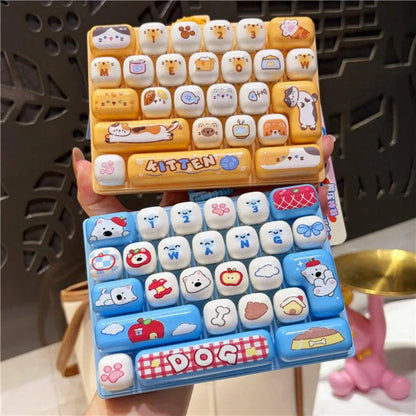 Cute Mini Keyboard Fidget Toy | Kawaii Clicky Key Toy | Cat & Bunny Desk Toy