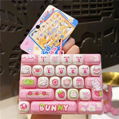 Cute Mini Keyboard Fidget Toy | Kawaii Clicky Key Toy | Cat & Bunny Desk Toy